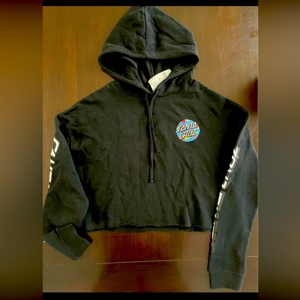Santa cruz skateboard black small oversized crop hoodie front & back logo
